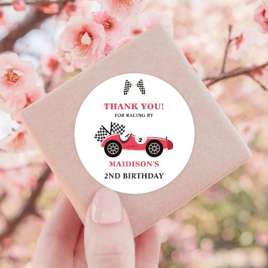 レースカー赤い誕生日パーティー ラウンドシール