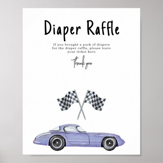 レースカー赤ちゃんシャワーおむつラッフルゲーム ポスター (正面)