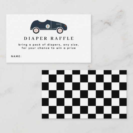 レースカー赤ちゃんシャワーおむつラッフルチケット エンクロージャーカード (正面/裏面)