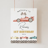 レースカー赤ちゃんシャワーまたは誕生日ウェルカムサイン ポスター