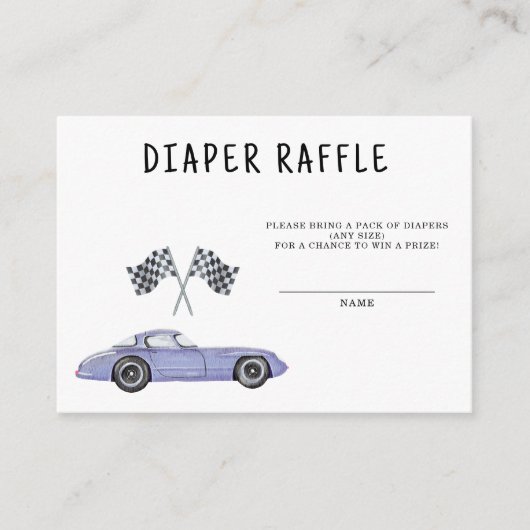 レースカー赤ちゃんシャワー – おむつラッフル エンクロージャーカード (正面)