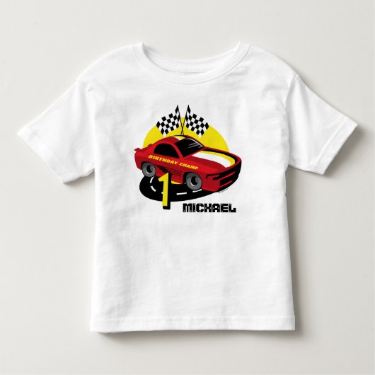 レースカー1着目誕生日シャツ トドラーTシャツ (正面)