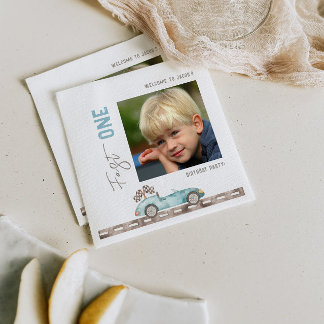 レースカー1st誕生日の写真 スタンダードカクテルナプキン