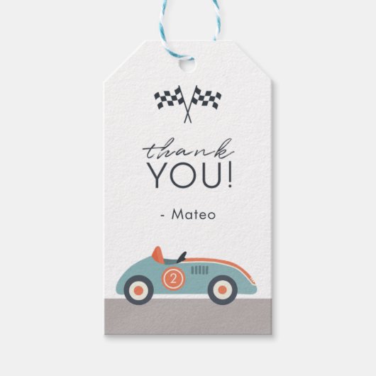 レースカー2速2好奇心誕生日ありがとう ギフトタグ (正面)
