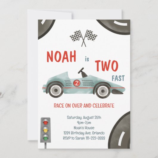レースカー2速2番目の誕生日招待状 招待状 (正面)