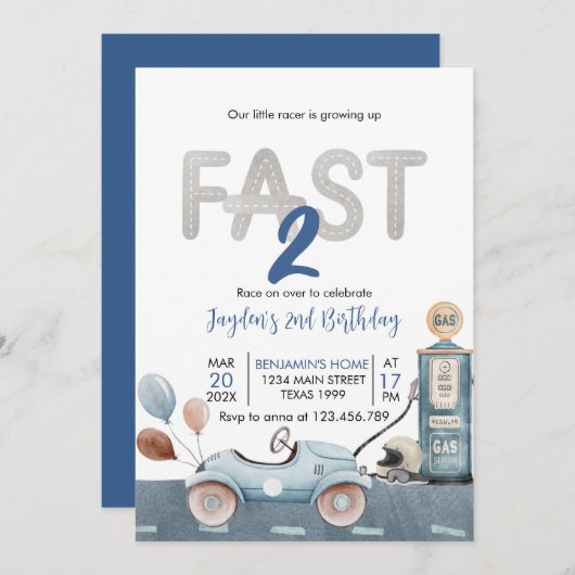 レースカー2ndレースツーファスト誕生日 招待状 (正面/裏面)