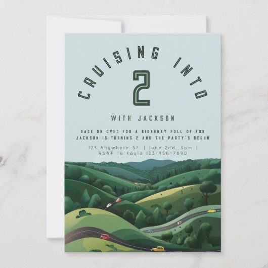 レースカー2nd誕生日招待状 | 男の子の2速 招待状 (正面)