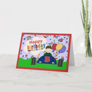 レースカー3イヤーズボーイ誕生日カード カード