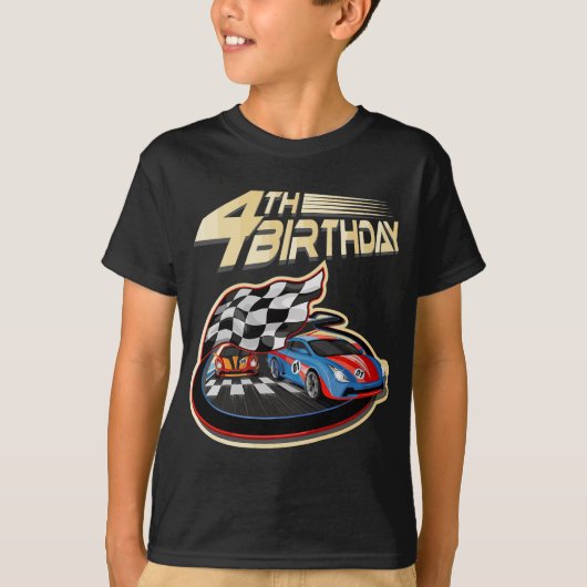 レースカー4歳の誕生日4歳のギフト Tシャツ (正面)