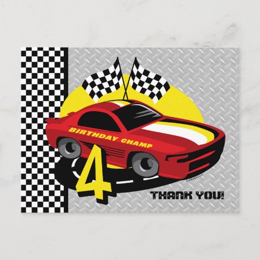 レースカー4th誕生日はがき ポストカード (正面)