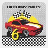 レースカー6th誕生日ステッカー スクエアシール (正面)