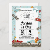 レースカー・エンジン誕生日パーティーの招待状 招待状 (正面/裏面)