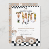 レースカー ツー ファスト セカンド バースデー ご招待 フォト付 招待状 (正面/裏面)