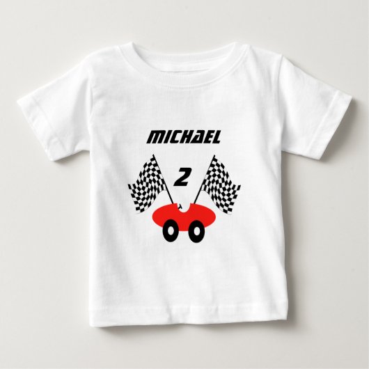 レースカー/パーソナル化可能 ベビーTシャツ (正面)