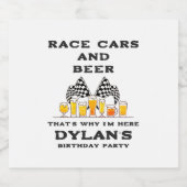レースカー&ビールフラッグ市松模様にレーシー誕生日 ビールラベル (シングルラベル)