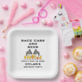 レースカー&ビールフラッグ市松模様にレーシー誕生日 ペーパープレート (パーティー)
