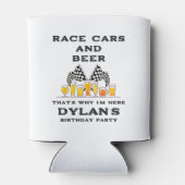 レースカー&ビールフラッグ市松模様にレーシー誕生日 缶クーラー (裏面)