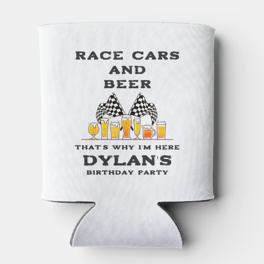 レースカー&ビールフラッグ市松模様にレーシー誕生日 缶クーラー (裏面)