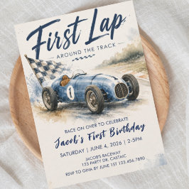 レースカー、ファーストバースデー、1歳 招待状