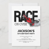 レースカー レッド レース カー バースデー パーティー 招待状 (正面)