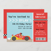 レースカー、誕生会、男の子の入場のチケット 招待状 (正面/裏面)