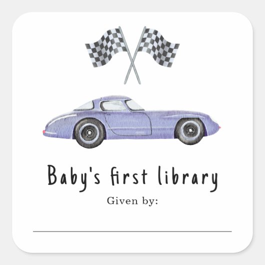 レースカー - 赤ちゃんの最初の図書館 スクエアシール (正面)