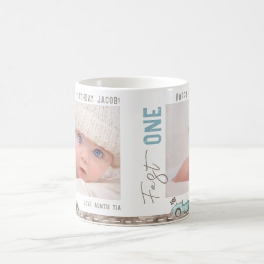 レースカー"高速ワン"誕生日ギフトマグ コーヒーマグカップ (中央)