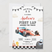 レースカー 1歳の誕生日 初めてのサーキット レーシングカー パーティー 招待状 (正面)
