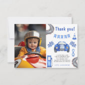 レースカーFirst Birthday Party Thank you サンキューカード (正面)