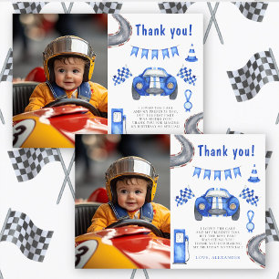 レースカーFirst Birthday Party Thank you サンキューカード