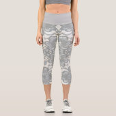 レースガーリーパターン白とグレーのフィットネス カプリレギンス (正面)
