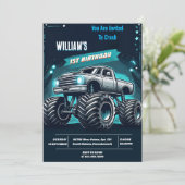 レースクイッズボーイカークールズモンスタートラック1歳の誕生日 招待状 (スタンド正面)