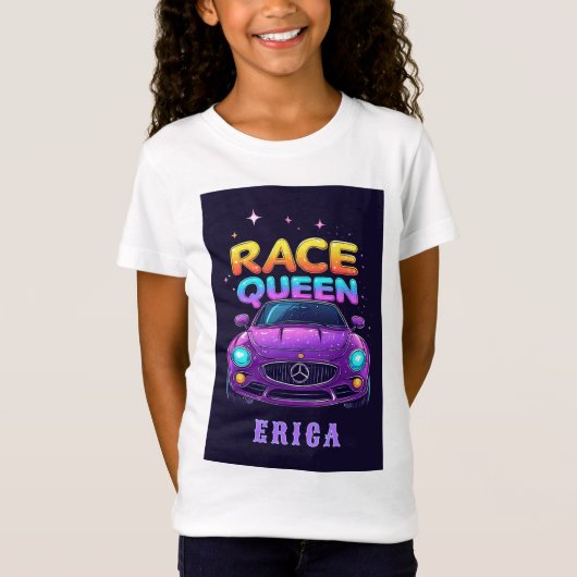 レースクイーン紫色の車ガールズネオンスタイル 👑 Tシャツ (正面)