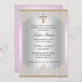 レースクロスかわいらしバプテスマ/《キリスト教》洗礼式や命名式招待状 招待状 (正面/裏面)