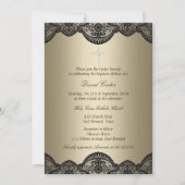レースクロスかわいらし金ゴールドバプテスマ招待状 招待状 (正面)