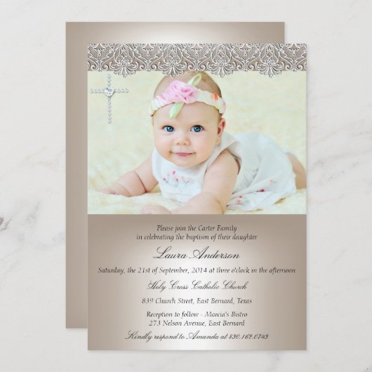 レースクロスバプテスマ《キリスト教》洗礼式や命名式招待状 招待状 (正面/裏面)