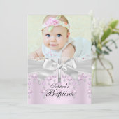 レースクロス＆ジュエルの写真付き洗礼招待状 招待状 (スタンド正面)