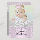 レースクロス＆ジュエルの写真付き洗礼招待状 招待状 (正面/裏面)