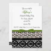 レースグリーンダマスクSweet sixteenパーティの招待状 招待状 (正面/裏面)