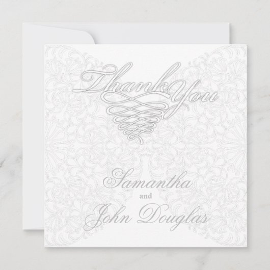 レースグレエレガントー&ホワイトミニマモダンリスト サンキューカード (正面)