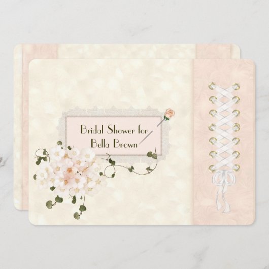 レースコルセットブライダルシャワーデザイン 招待状 (正面/裏面)