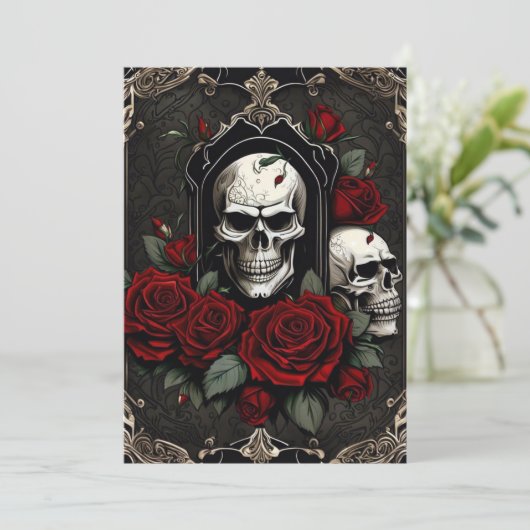 レーススカルとバラゴシック結婚エレガンス 招待状 (スタンド正面)