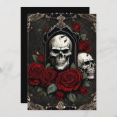 レーススカルとバラゴシック結婚エレガンス 招待状 (正面/裏面)