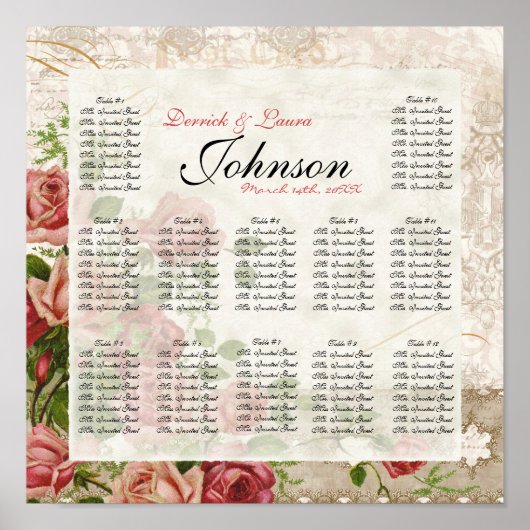 レーススワールティーバラヴィンテージ – テーブルのシーティングチャート ポスター (正面)