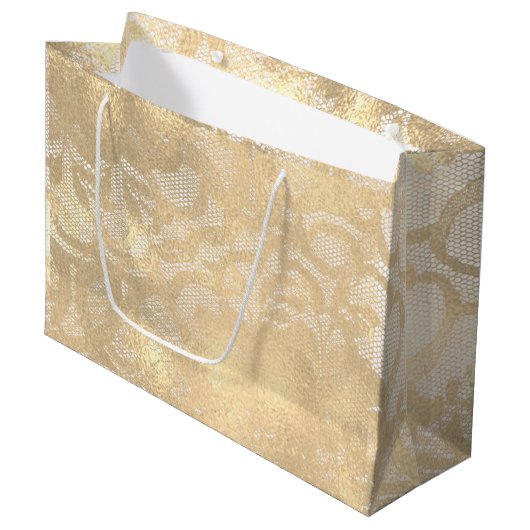 レースセピアフェイク金ゴールドフローラブライダルグラム ラージペーパーバッグ (正面アングル)