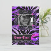 レースダイヤの誕生日パーティー ゼブラ 紫の唇 招待状 (スタンド正面)