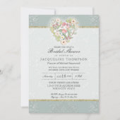 レースダスティかわいらしシルバーセージフローラブライダルシャワー 招待状 (正面)