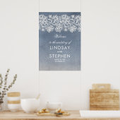 レースダスティブルーヴィンテージウェディングウェルカムサイン ポスター (キッチン)