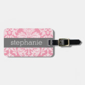 レースダマかわいらしスクパターンピンクグレー ラゲッジタグ (正面横)