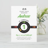 レーストラックカーズグリーンボーイズ1st誕生日招待状 招待状 (スタンド正面)